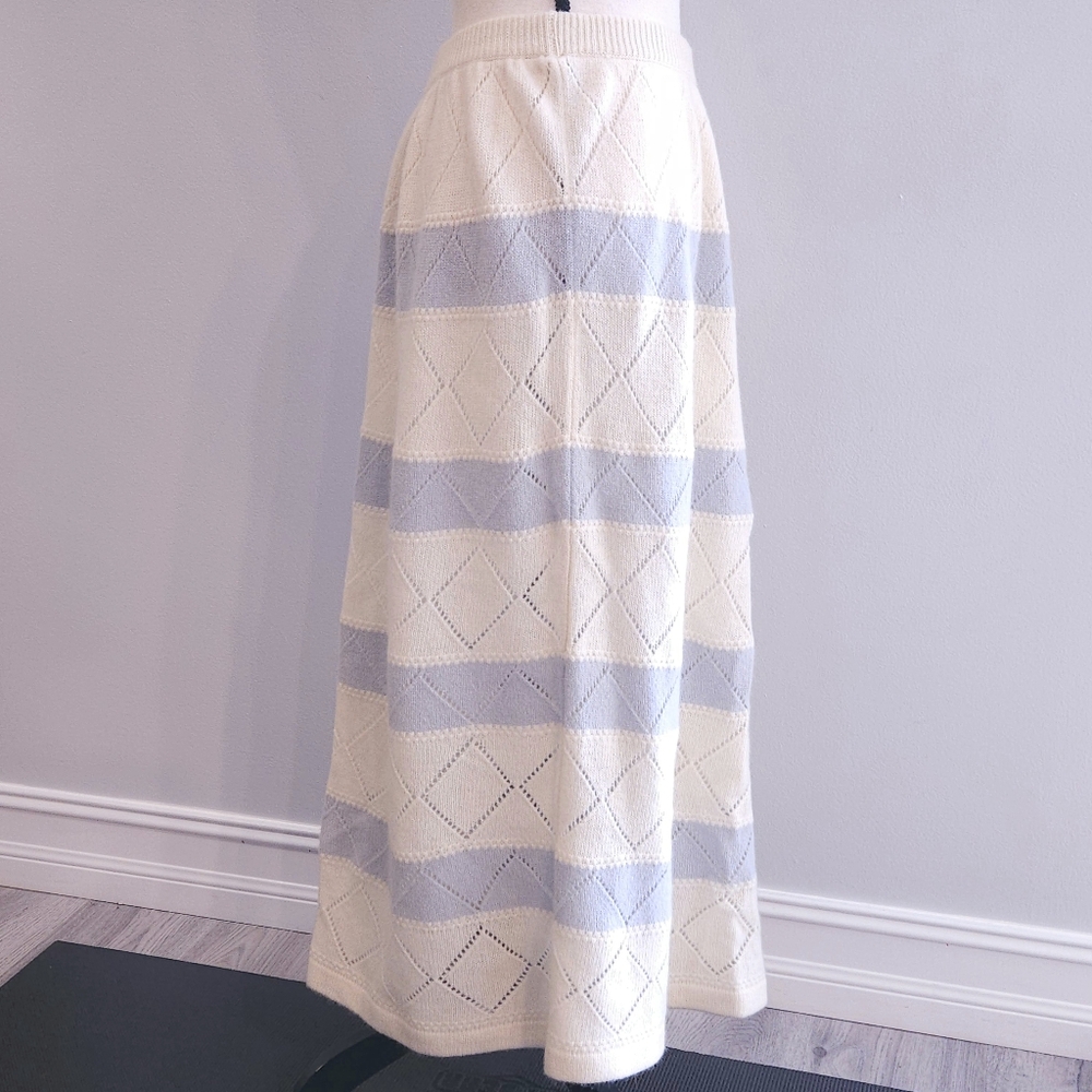 Dior NWT Vintage Knitted Wool Rabbit Hair Skirt A-Line Gray Striped Size Large - Picture 5 of 16